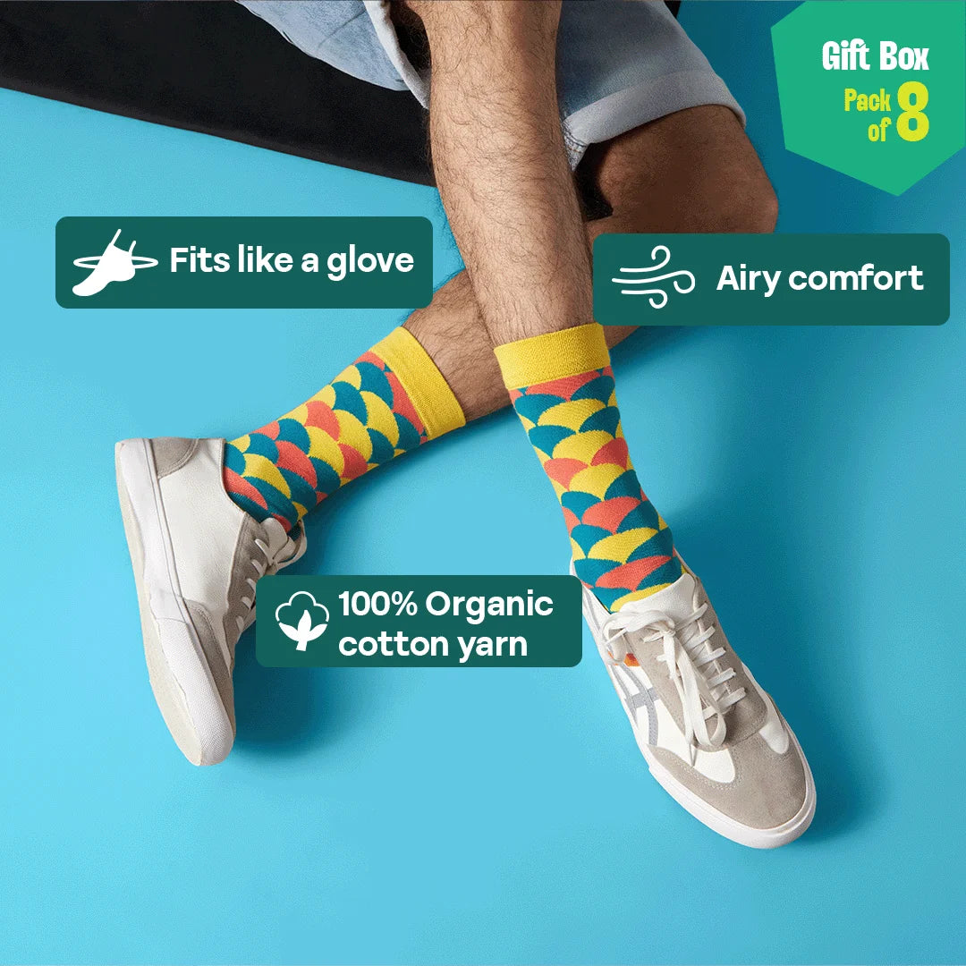 Photo-synthesis! Sibling Love Gift Box, 4 Unisex Crew Length Socks + 4 Unisex Hankies, 100% Organic Cotton, Box of 8