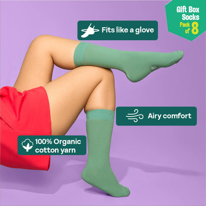 Glam & Glitter! Unisex Crew Length Socks, 100% Organic Cotton, Gift Box of 8