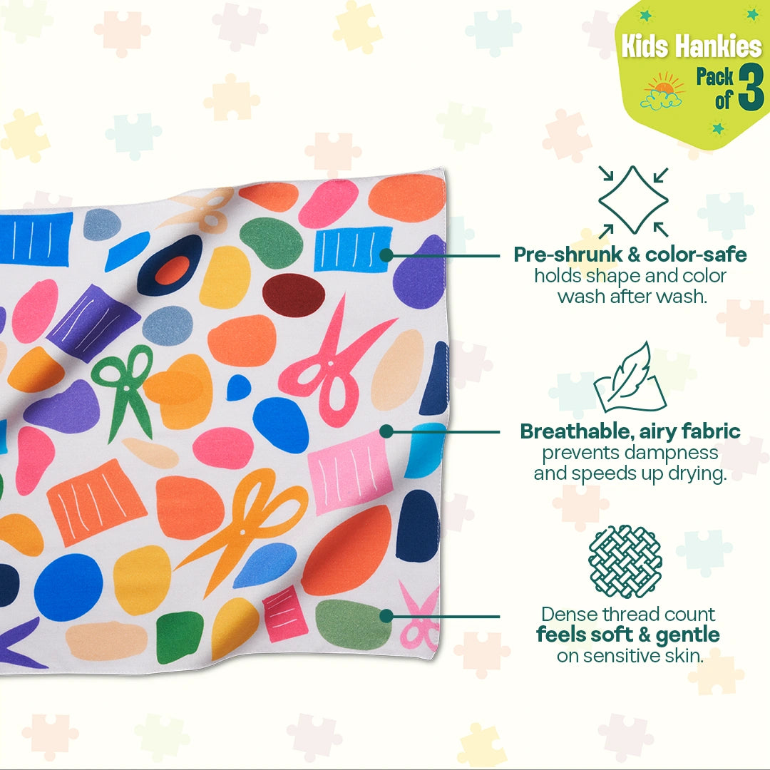 Hickory Dickory Doodle! Unisex Kid's Hankies, 100% Organic Cotton, Pack of 3