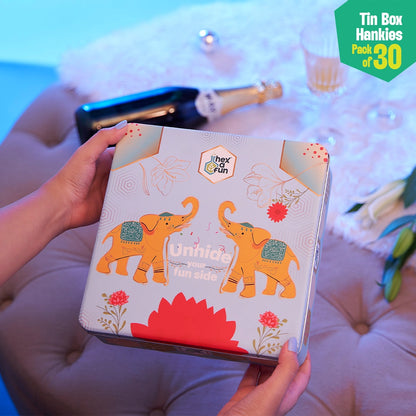 EOD! Elephant Of The Day! Tin Gift Box, Unisex Hankies, 100% Organic Cotton, Box Of 30