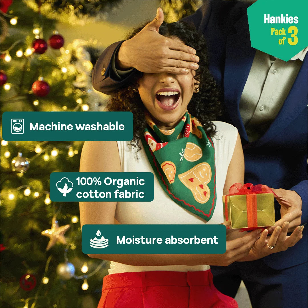Xmas Vibes! Unisex Hankies, 100% Organic Cotton, Pack of 3