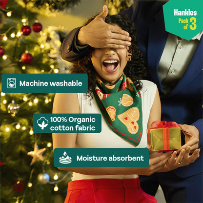 Xmas Vibes! Unisex Hankies, 100% Organic Cotton, Pack of 3