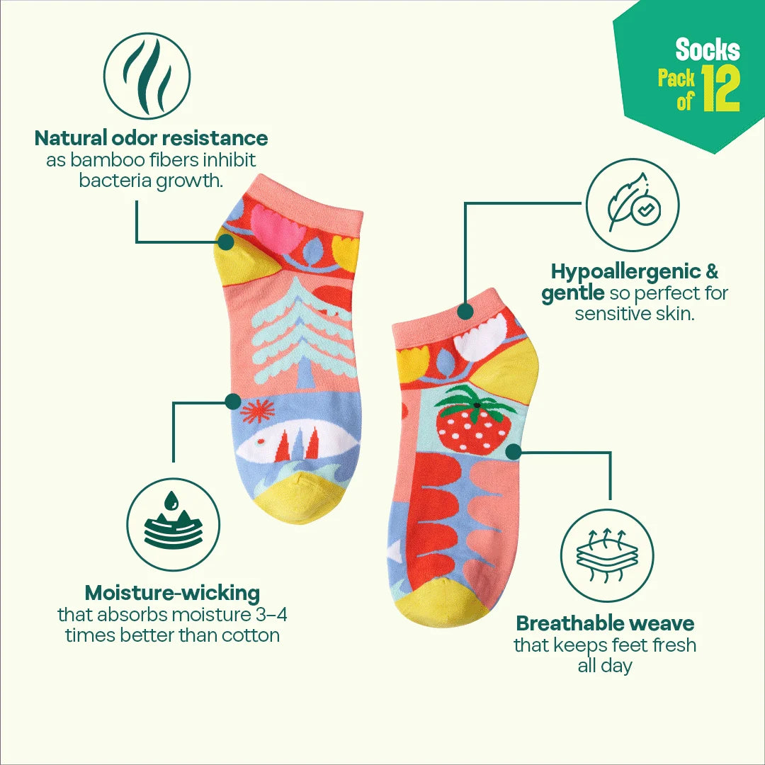 Bamboo-zled! Unisex Socks, 100% Bamboo, Ankle Length, Pack of 12
