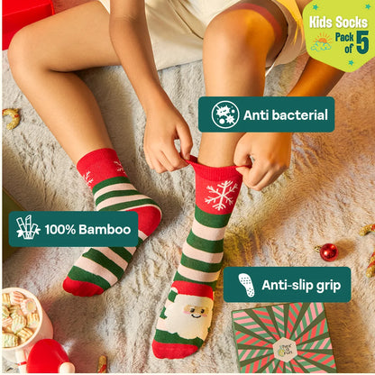 Merry Madness! Unisex Kid's Socks, 100% Bamboo, Crew Length, Pack of 5