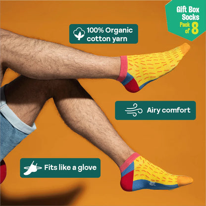 House Party! Unisex Ankle Length Socks, 100% Organic Cotton, Gift Box of 8