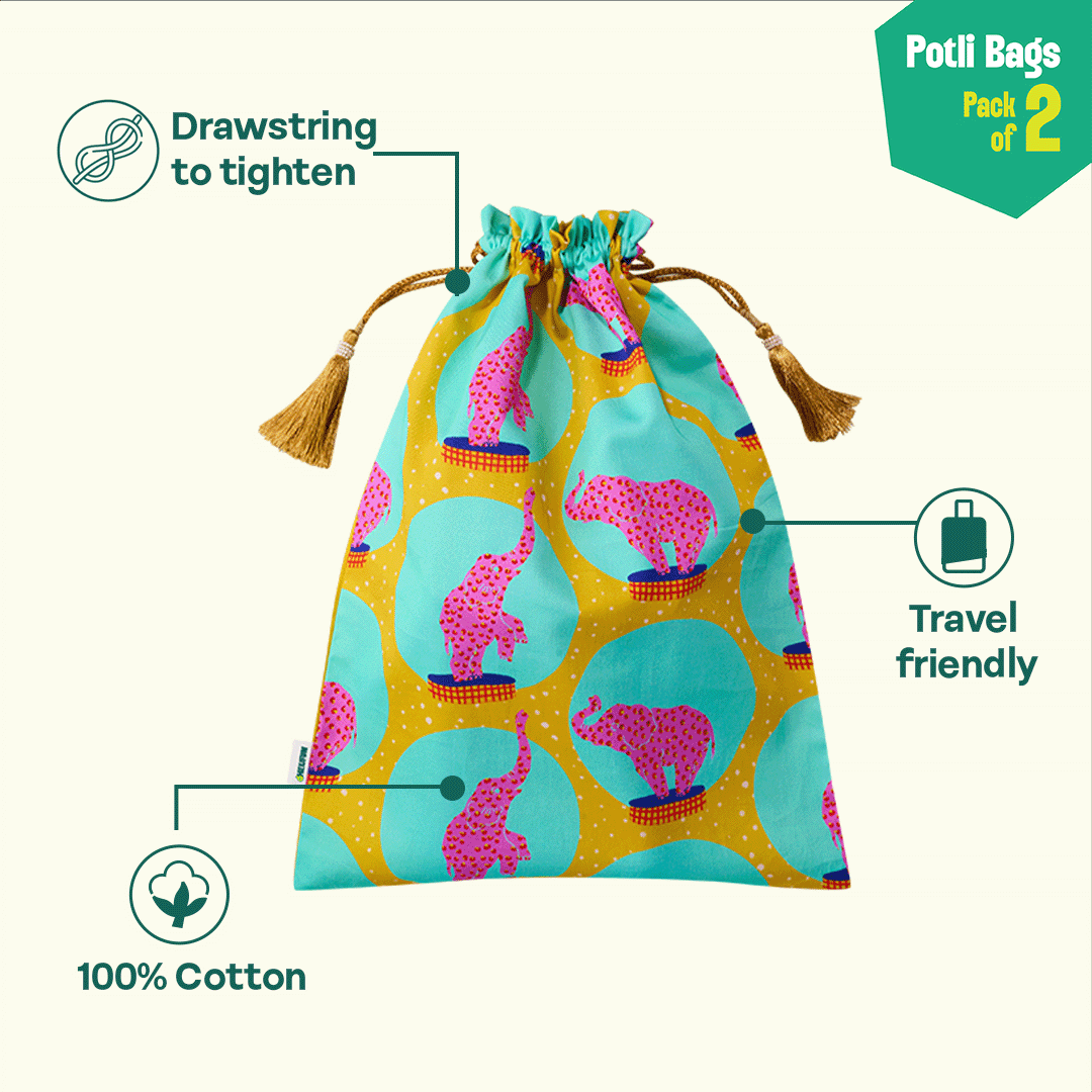 Trunk Tales! Unisex Potli Bags, 100% Cotton, Pack of 2