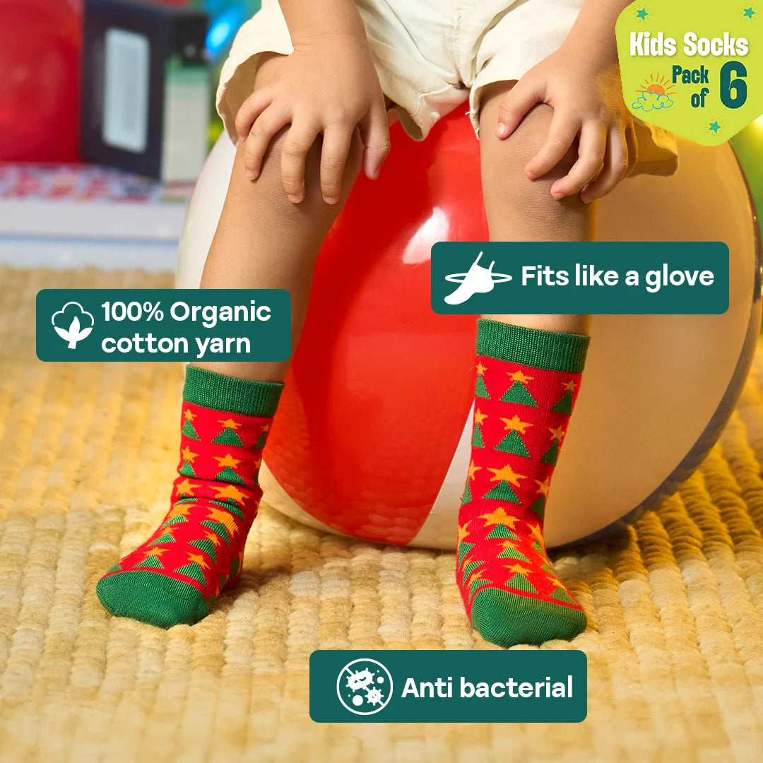 Feelin Jolly! Tin Gift Box, Unisex Kid's Socks, 100% Bamboo, Box of 6