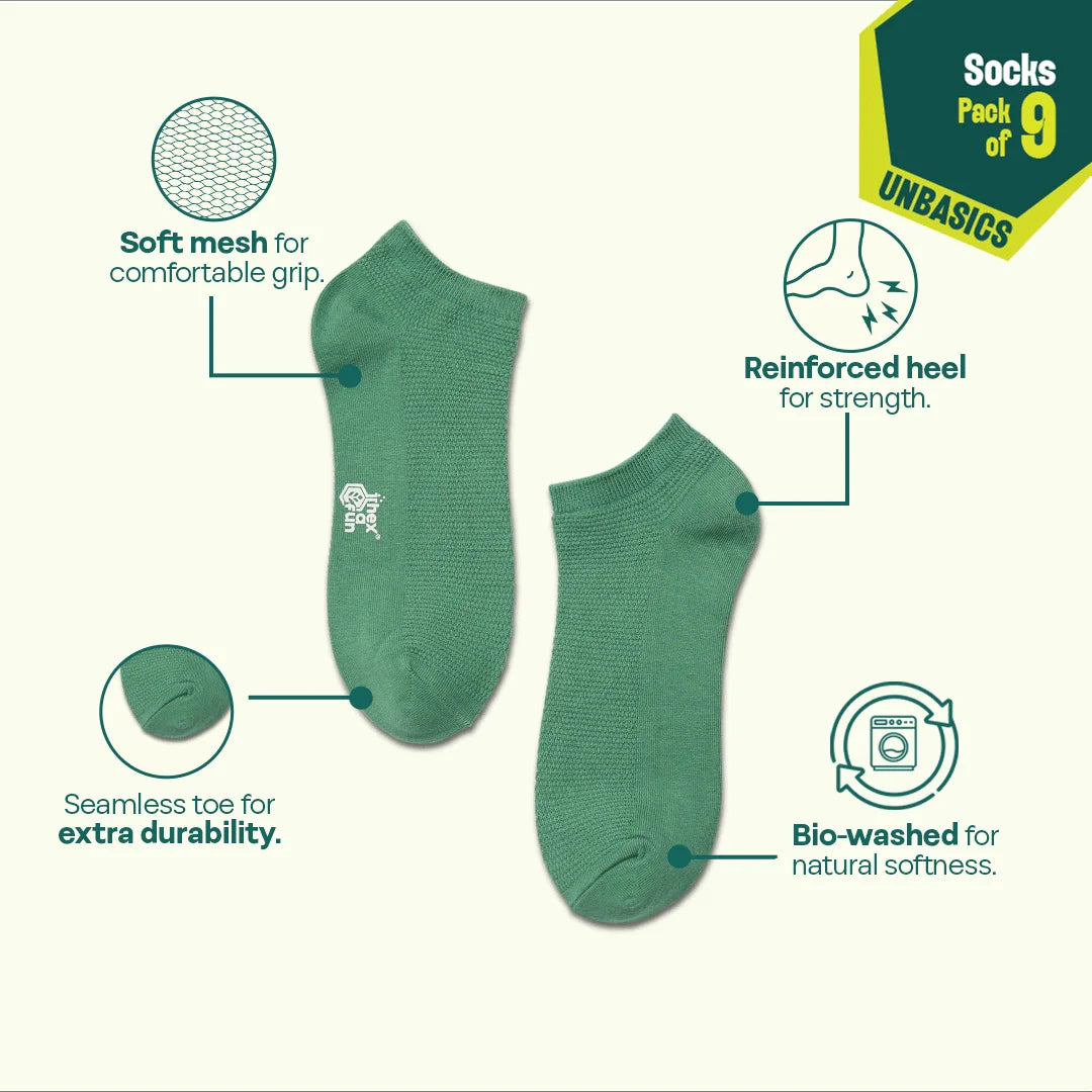 Bold Expression! Unisex Socks, 100% Organic Cotton, Ankle Length, Pack of 9