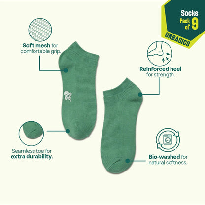 Bold Expression! Unisex Socks, 100% Organic Cotton, Ankle Length, Pack of 9