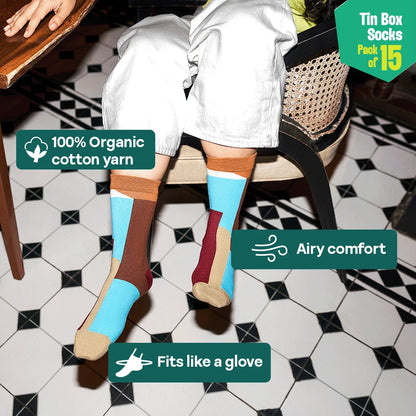 Chaos Maker! Tin Gift Box, Unisex Crew Length Socks, 100% Organic Cotton, Box Of 15