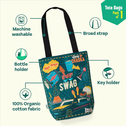 Wakhra Swag! Canvas Tote Bag, 100% Organic Cotton, Pack of 1