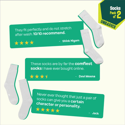 Milky White! Unisex Socks, 100% Organic Cotton, Crew Length, Pack of 2