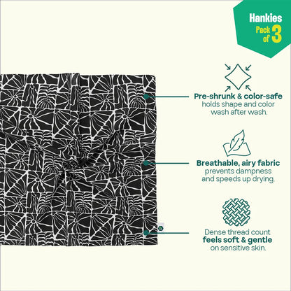 Black Magic! Unisex Hankies, 100% Organic Cotton, Pack of 3