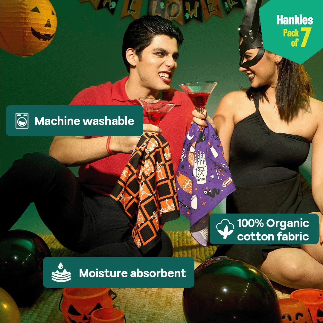 Spooky Vibes! Unisex Hankies, 100% Organic Cotton, Pack of 7