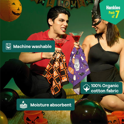 Spooky Vibes! Unisex Hankies, 100% Organic Cotton, Pack of 7