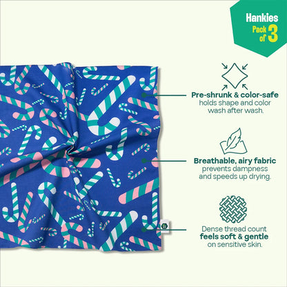 Xmas Vibes! Unisex Hankies, 100% Organic Cotton, Pack of 3