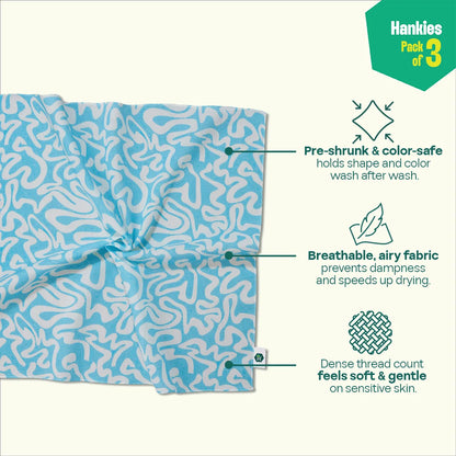 Summer Vibes! Unisex Hankies, 100% Organic Cotton, Pack of 3