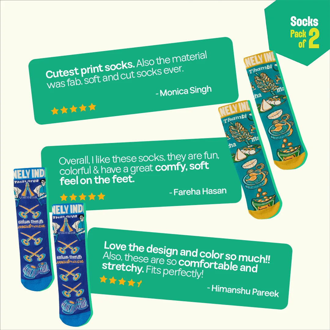 Madras muse! Unisex Socks, 100% Bamboo Made, Crew Length, Pack of 2