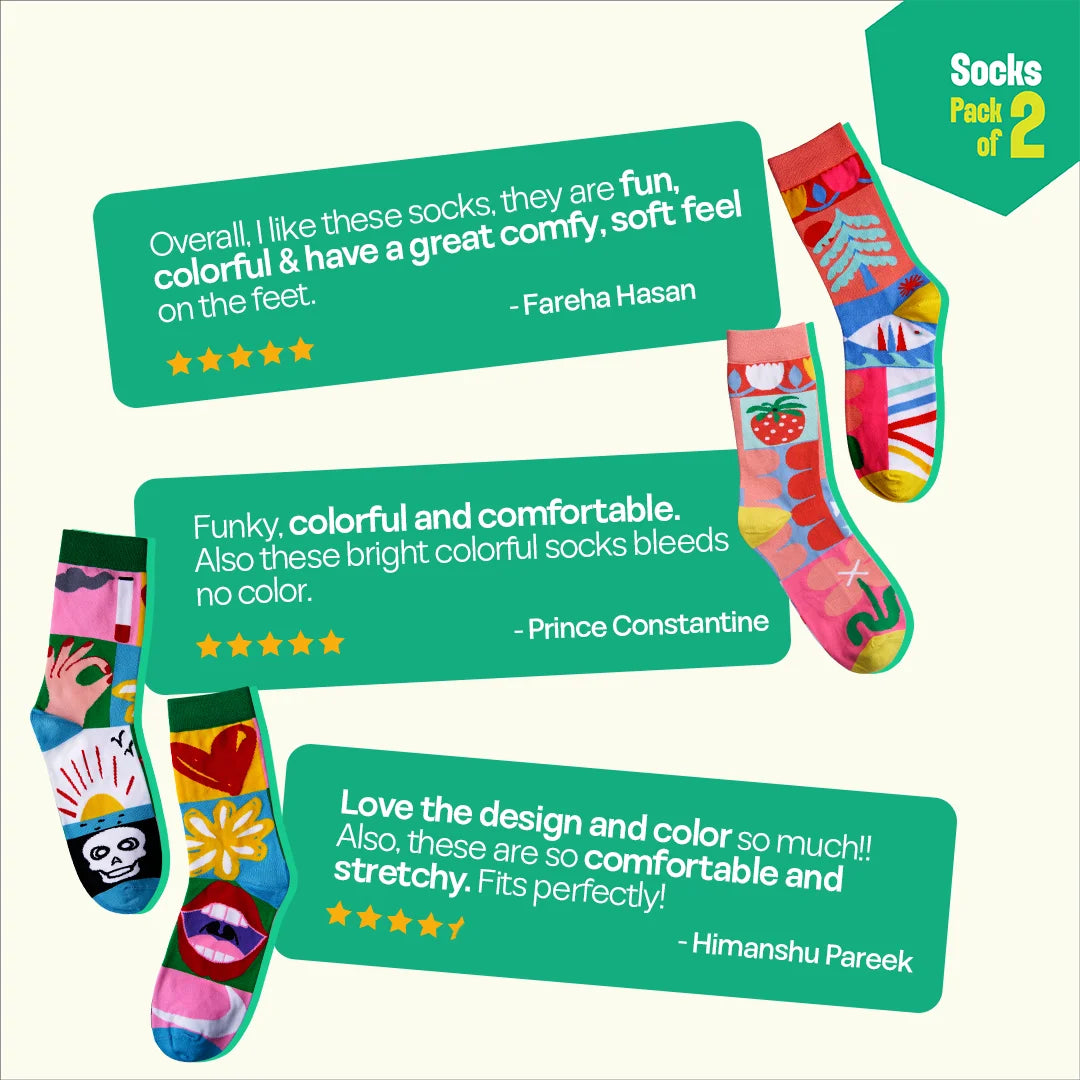 Pop Culture! Unisex Socks, 100% Bamboo, Crew Length, Pack of 2