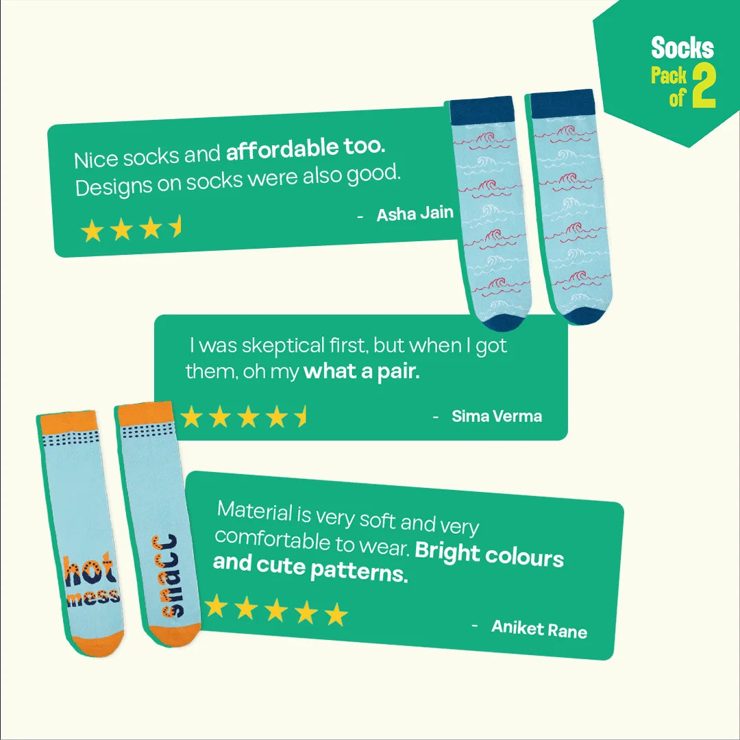 Blue Me Away! Unisex Socks, 100% Organic Cotton, Crew Length, Pack of 2