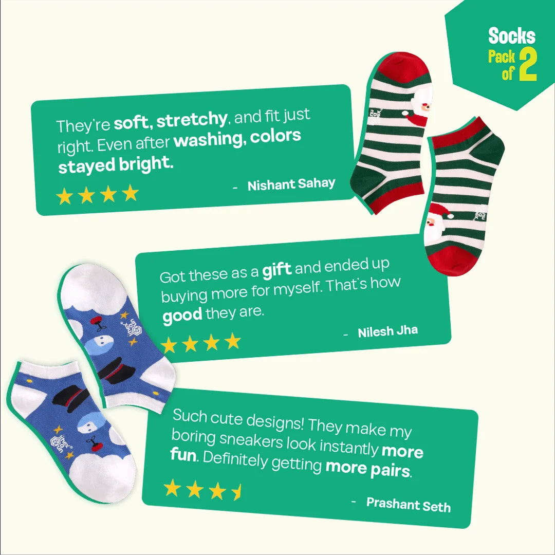 Snow Much Fun! Unisex Socks, 100% Organic Cotton, Ankle Length, Pack of 2
