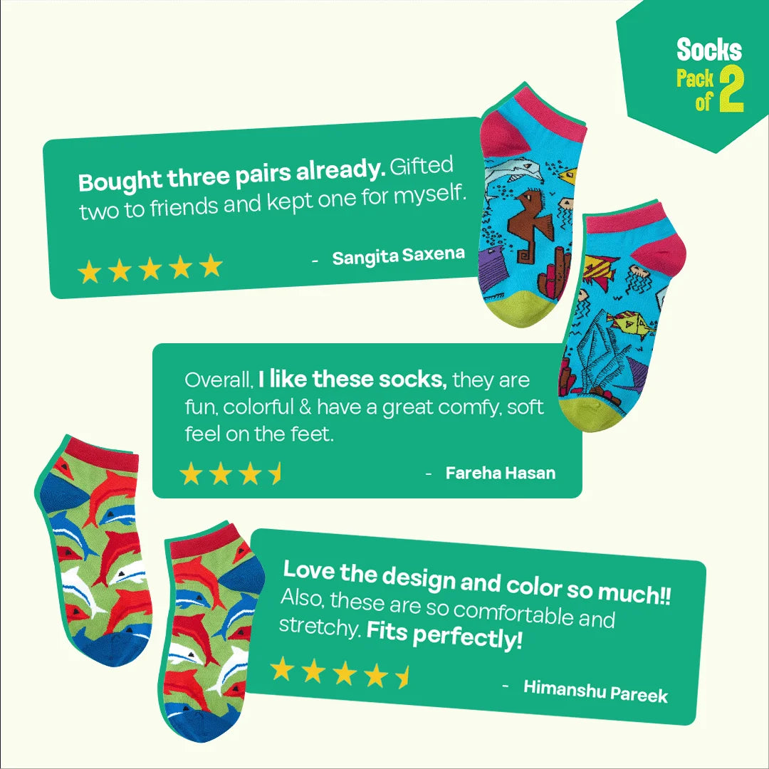 Aqua-world! Unisex Socks, 100% Bamboo, Ankle Length, Pack of 2