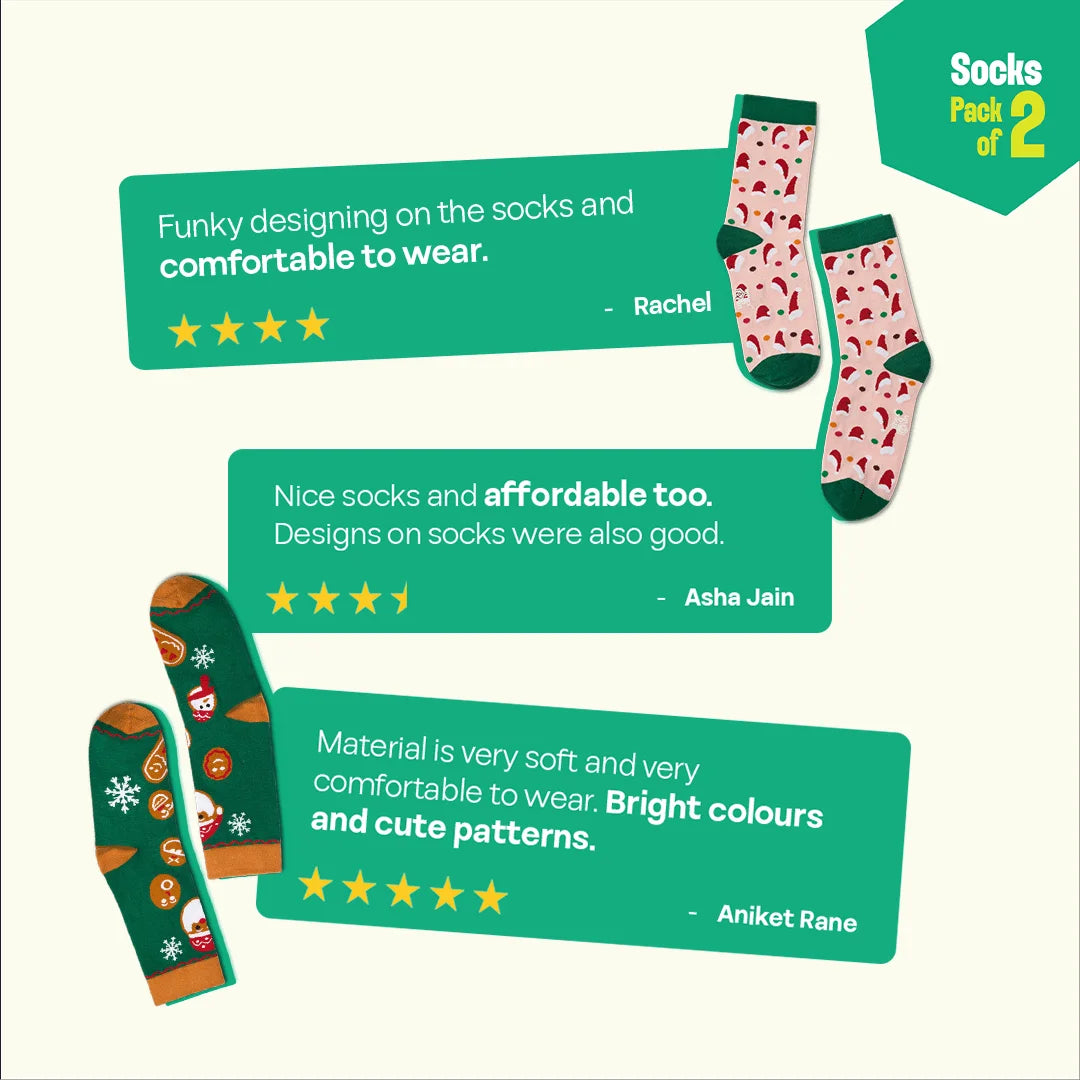 Jingle Fest! Unisex Socks, 100% Organic Cotton, Crew Length, Pack of 2