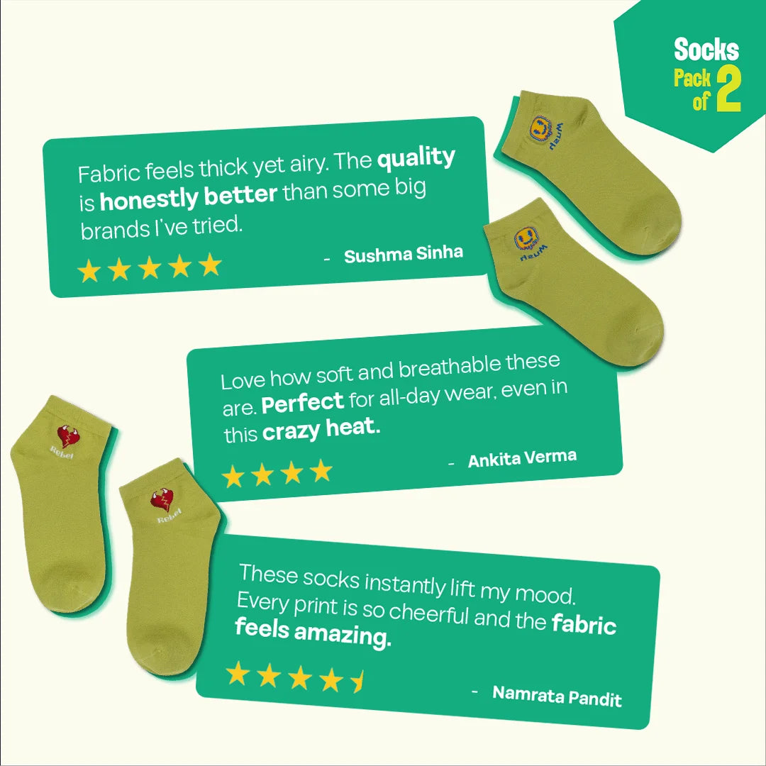 Mood Chart! Unisex Socks, 100% Organic Cotton, High Ankle Length, Pack of 2