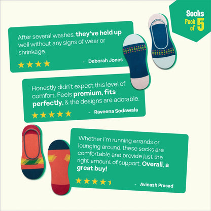 Loud Mix! Unisex Socks, 100% Organic Cotton, No Show, Pack of 5