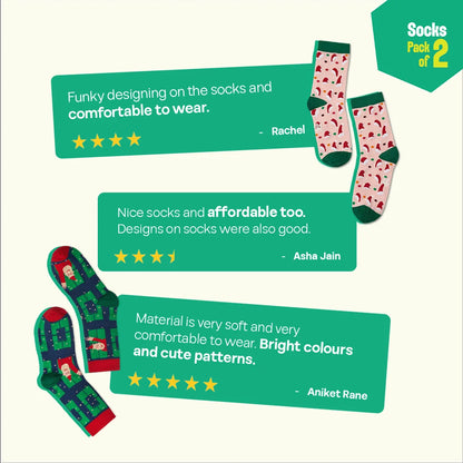 Cozy Holiday! Unisex Socks, 100% Organic Cotton, Crew Length, Pack of 2