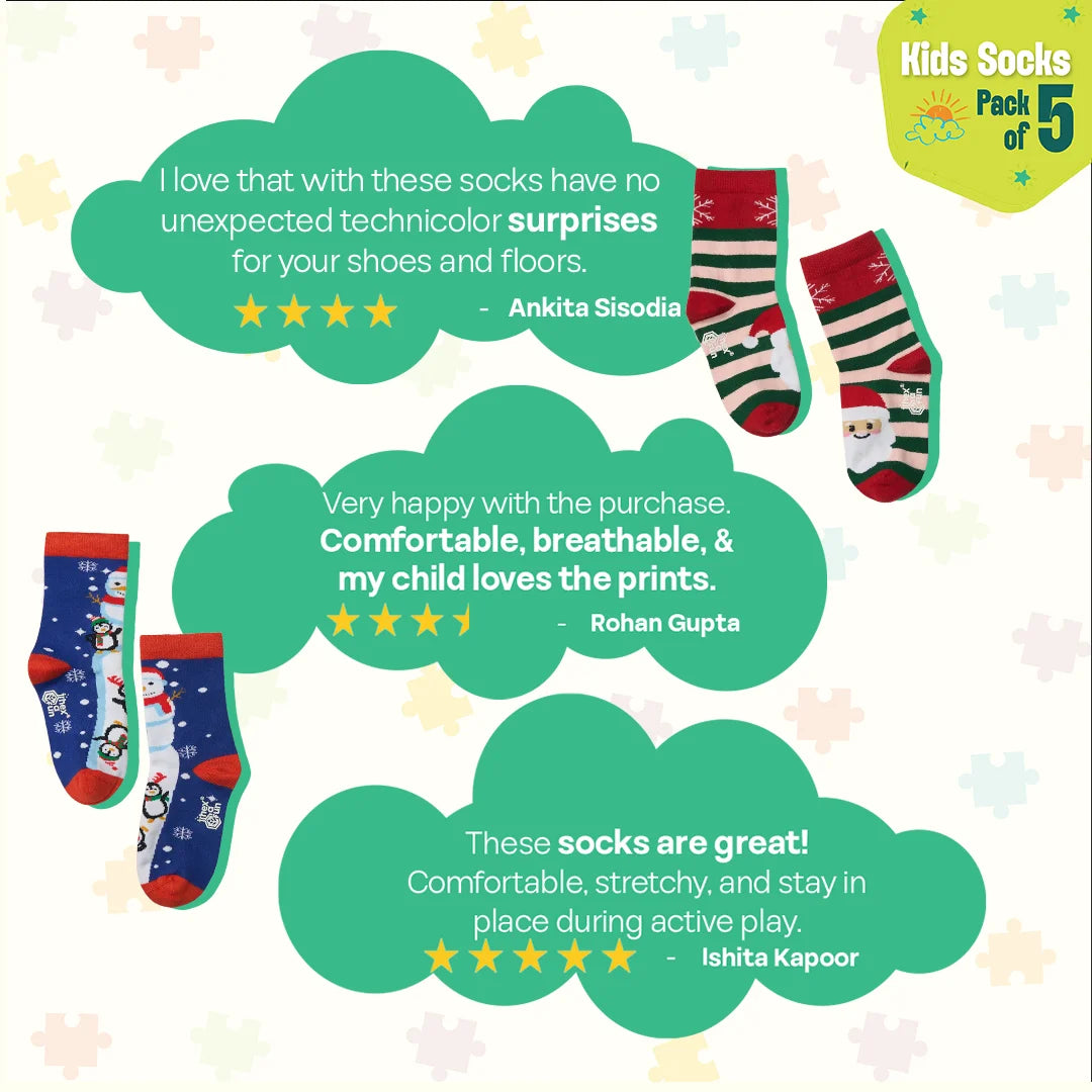 Merry Madness! Unisex Kid's Socks, 100% Bamboo, Crew Length, Pack of 5