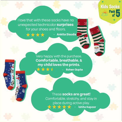 Merry Madness! Unisex Kid's Socks, 100% Bamboo, Crew Length, Pack of 5