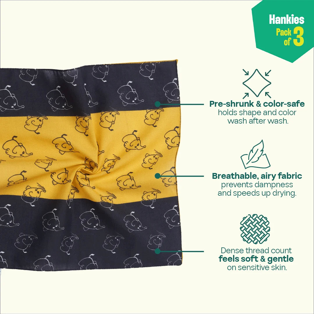TMI! Too Motif Information! Unisex Hankies, 100% Organic Cotton, Pack of 3