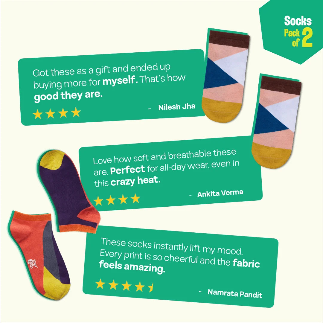 Criss Cross! Unisex Socks, 100% Organic Cotton, Ankle Length, Pack of 2