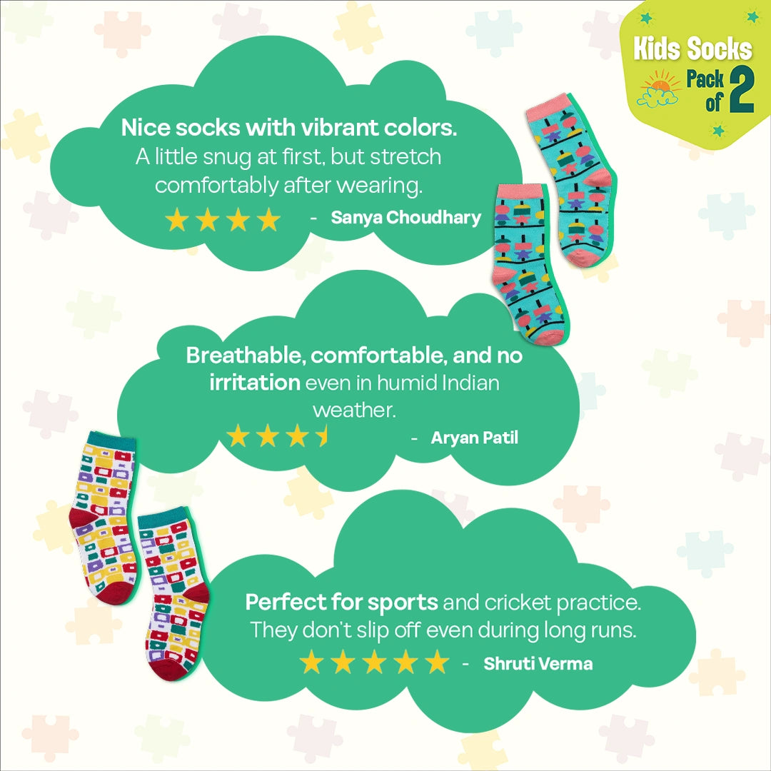 Crazy Patterns! Unisex Kid's Socks, 100% Bamboo, Crew Length, Pack of 2