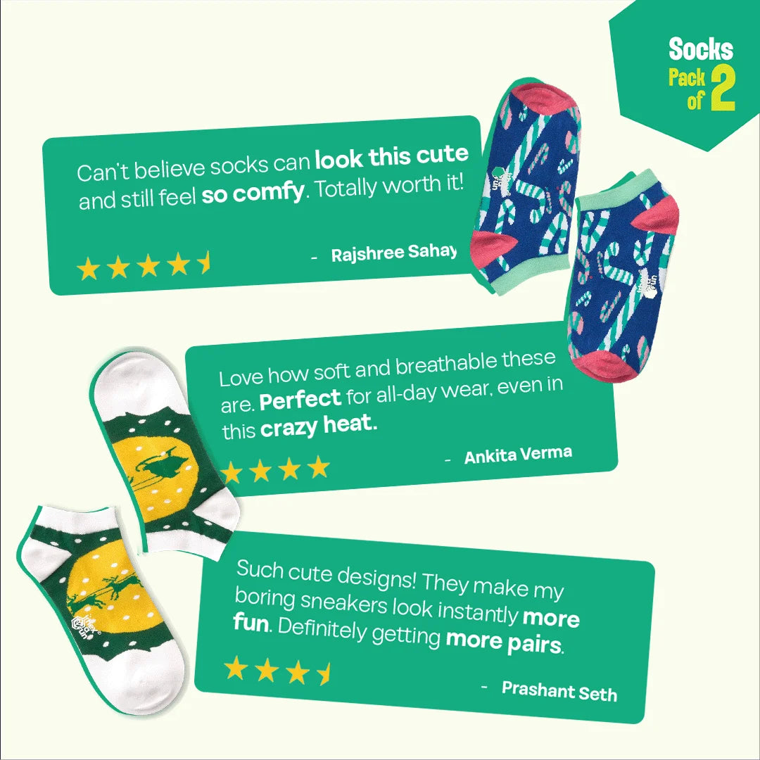 Sprinkling Joy! Unisex Socks, 100% Organic Cotton, Ankle Length, Pack of 2