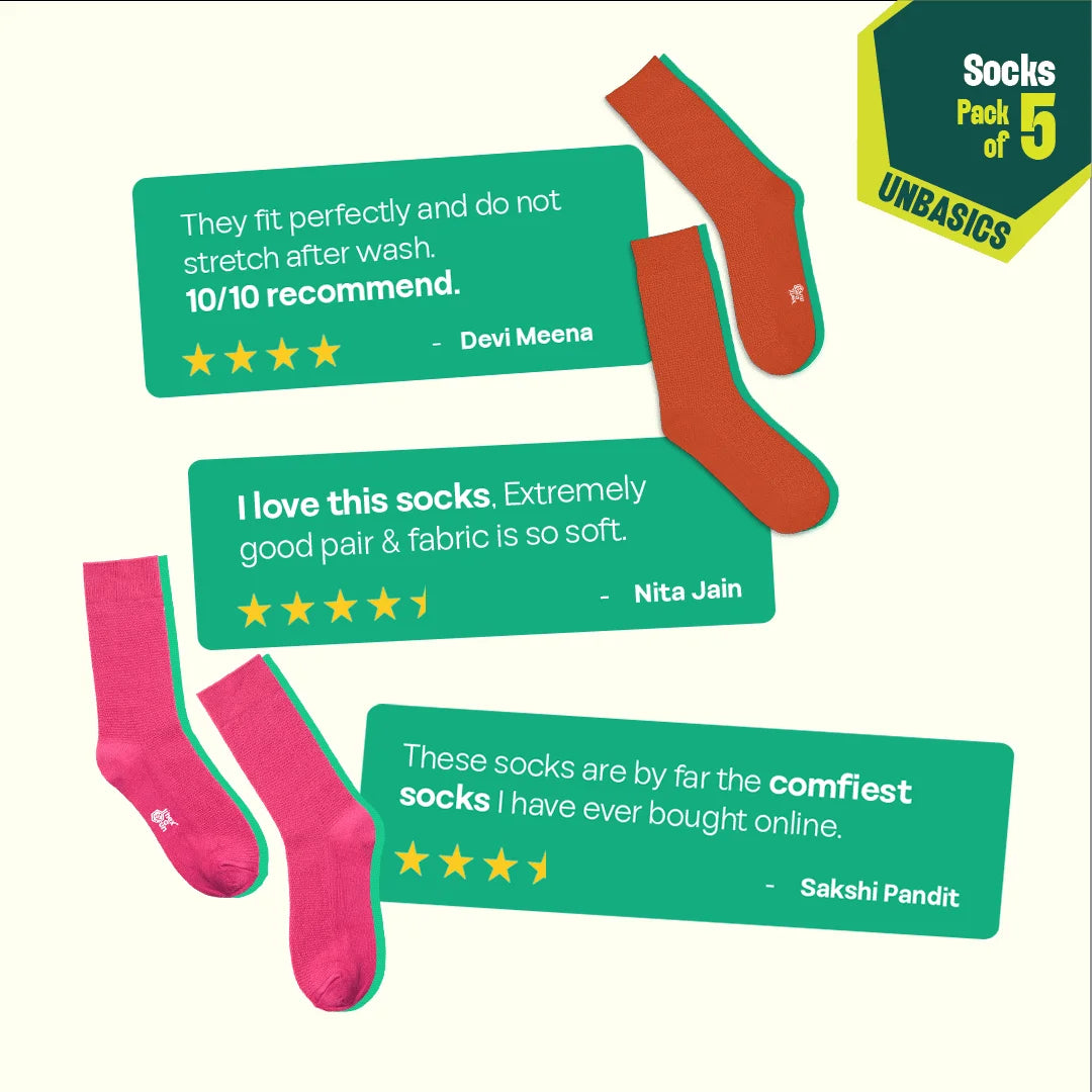 Sugar Crush! Unisex Socks, 100% Organic Cotton, Crew Length, Pack of 5