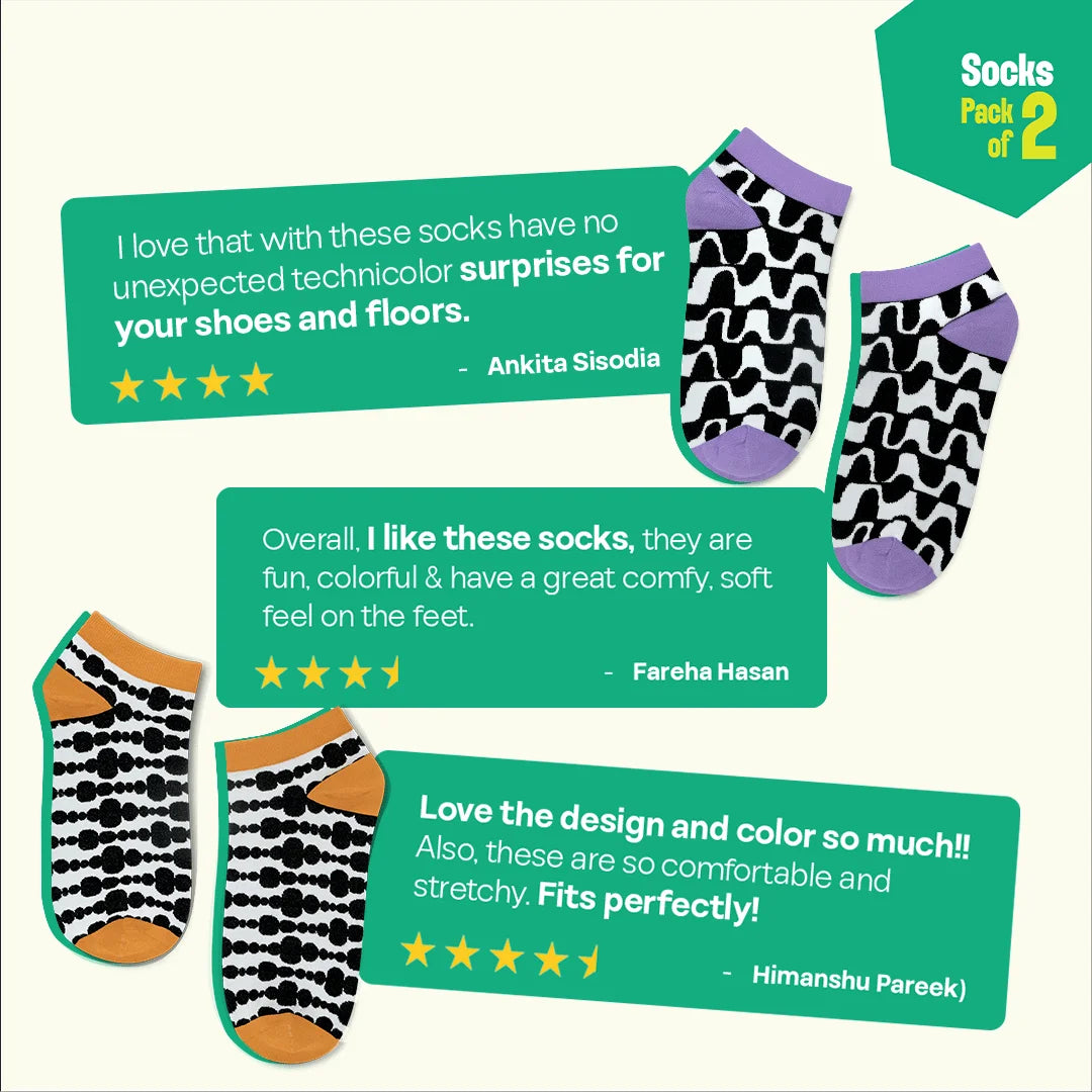 Pattern Play! Unisex Socks, 100% Bamboo, Ankle Length, Pack of 2