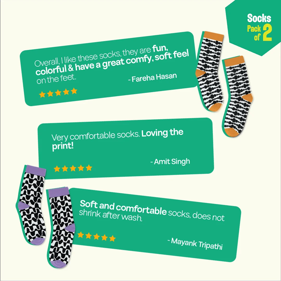 Pattern Play! Unisex Socks, 100% Bamboo, Crew Length, Pack of 2