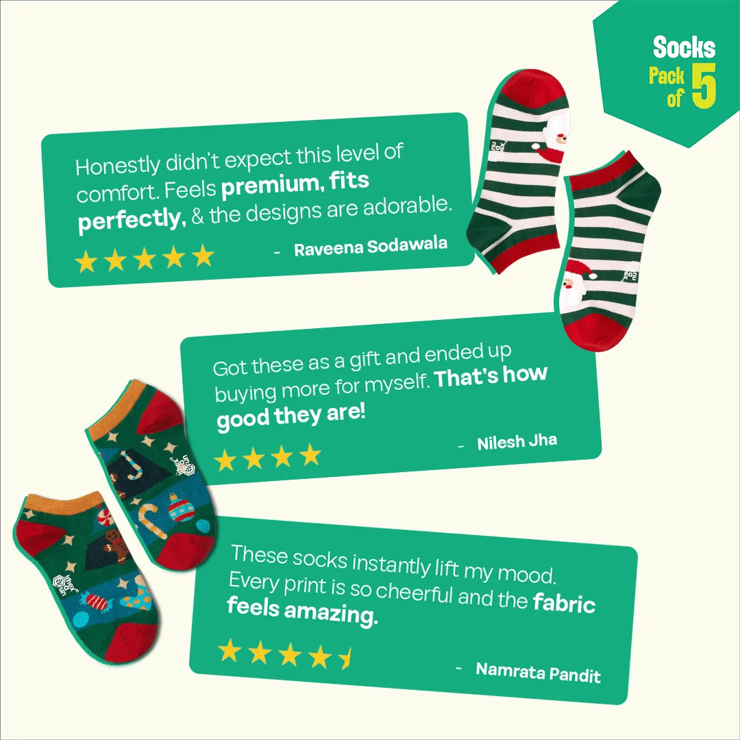 It’s So Festive! Unisex Socks, 100% Organic Cotton, Ankle Length, Pack of 5
