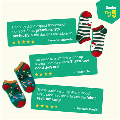 It’s So Festive! Unisex Socks, 100% Organic Cotton, Ankle Length, Pack of 5