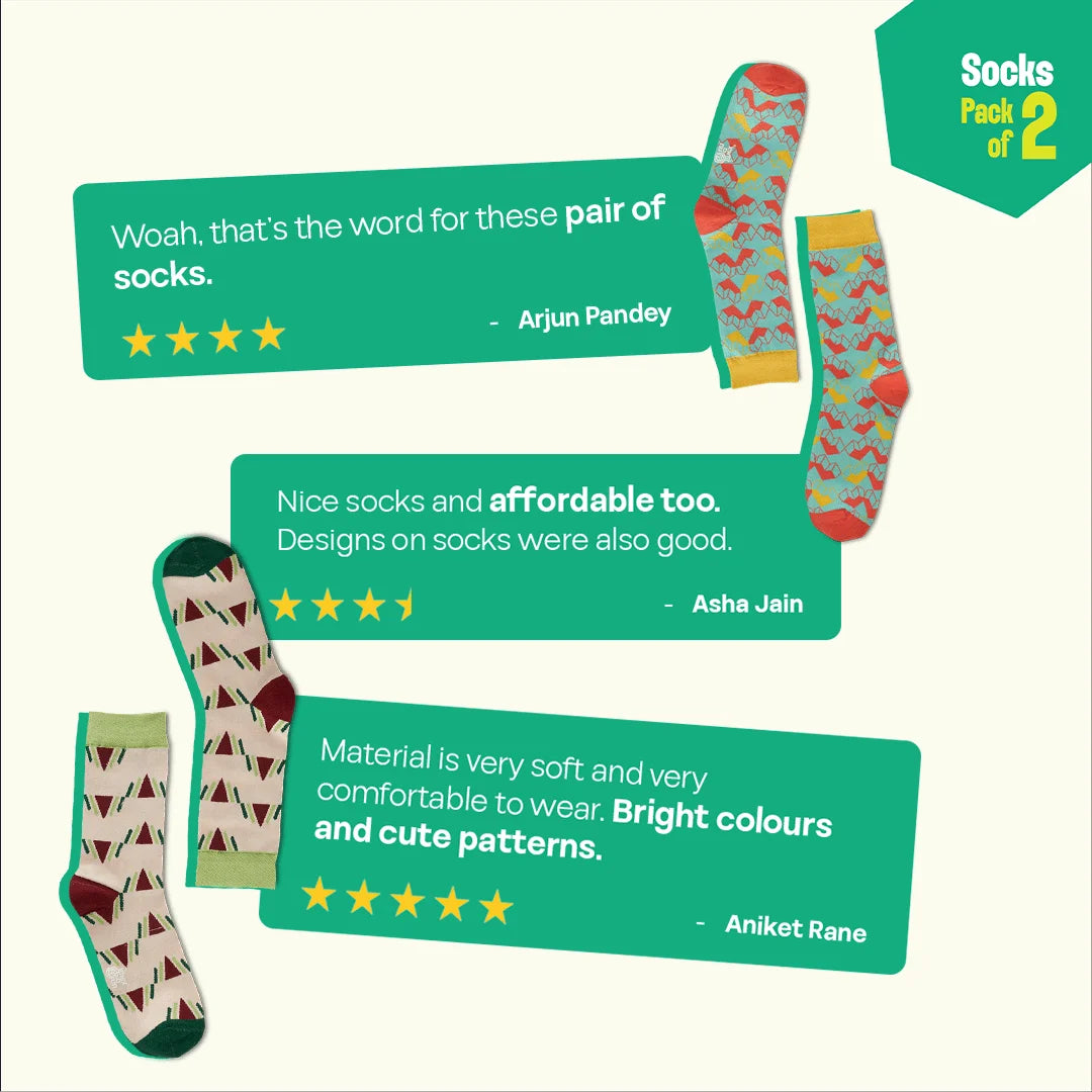 Double Trouble! Unisex Socks, 100% Organic Cotton, Crew Length, Pack of 2