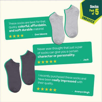 Pastel Palette! Unisex Socks, 100% Organic Cotton, Ankle Length, Pack of 5