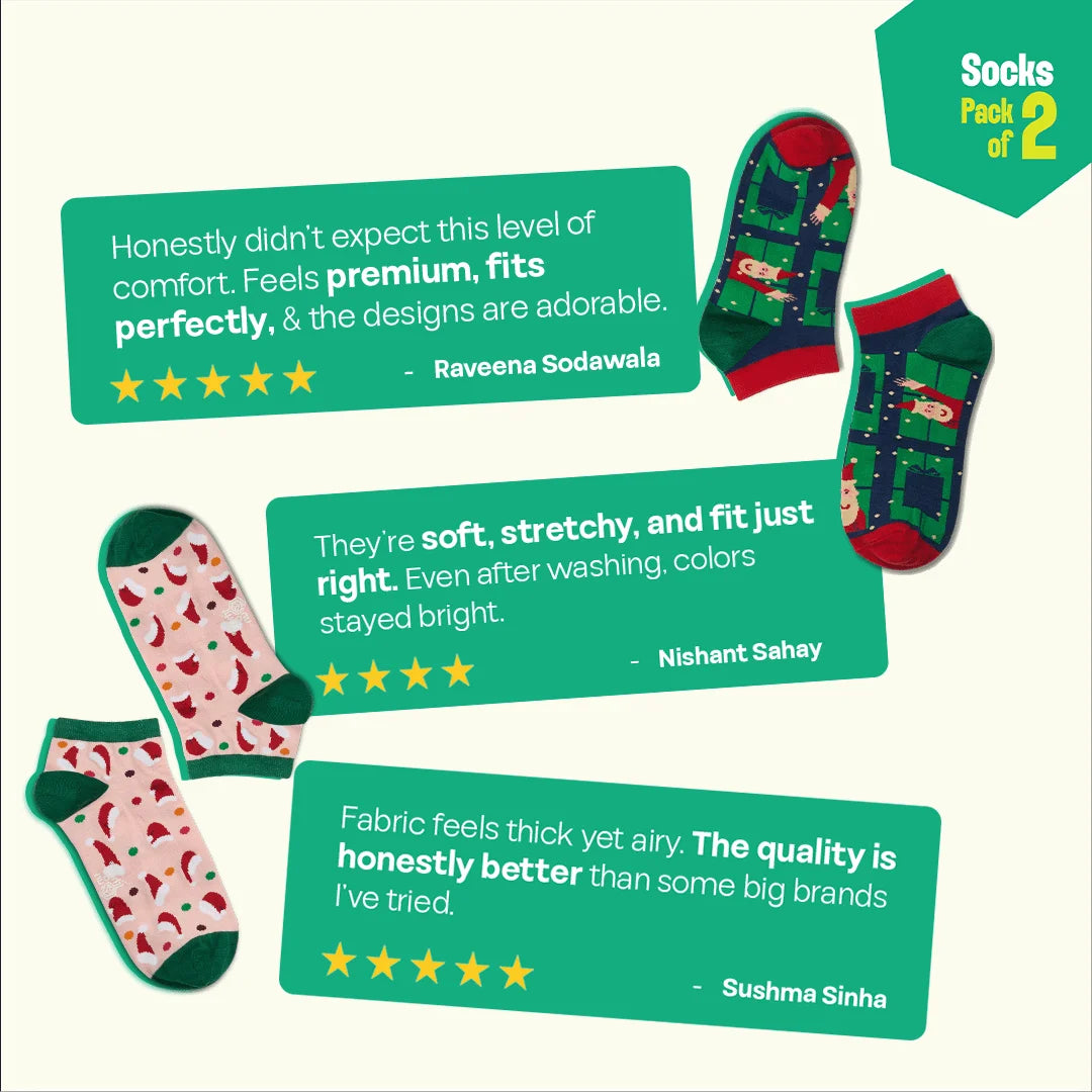 Cozy Holiday! Unisex Socks, 100% Organic Cotton, Ankle Length, Pack of 2