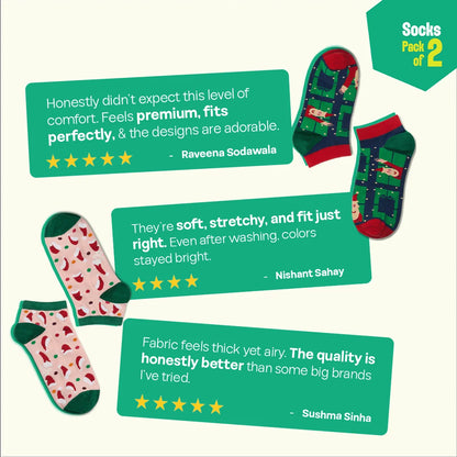 Cozy Holiday! Unisex Socks, 100% Organic Cotton, Ankle Length, Pack of 2