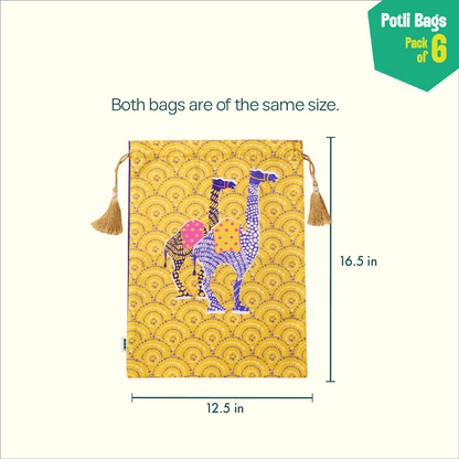 Welcome To Jungle! Unisex Potli Bags, 100% Cotton, Pack of 6