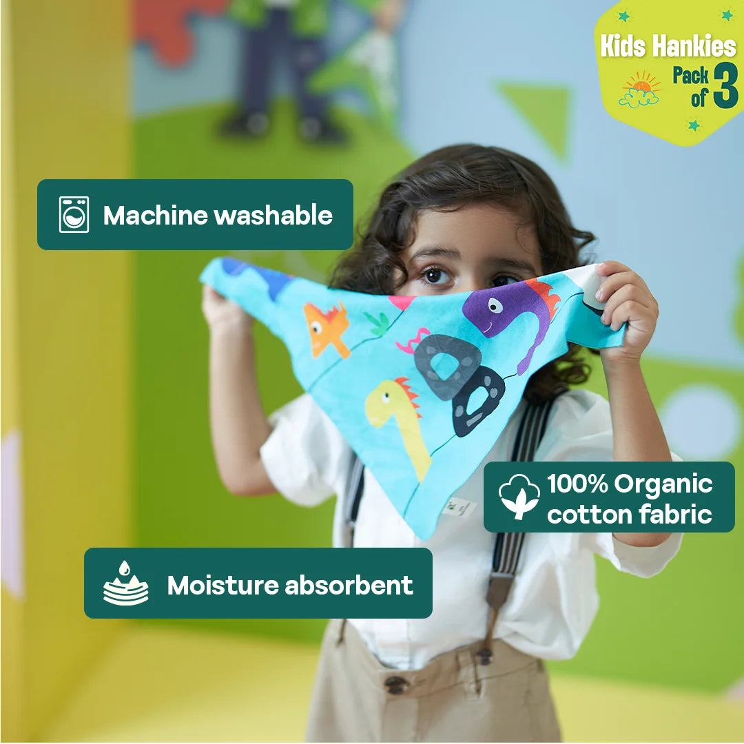 Adventures Of Learning! Unisex Kid's Hankies, 100% Organic Cotton, Pack of 3