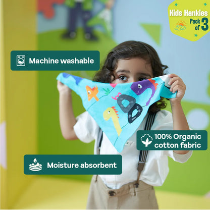 Adventures Of Learning! Unisex Kid's Hankies, 100% Organic Cotton, Pack of 3