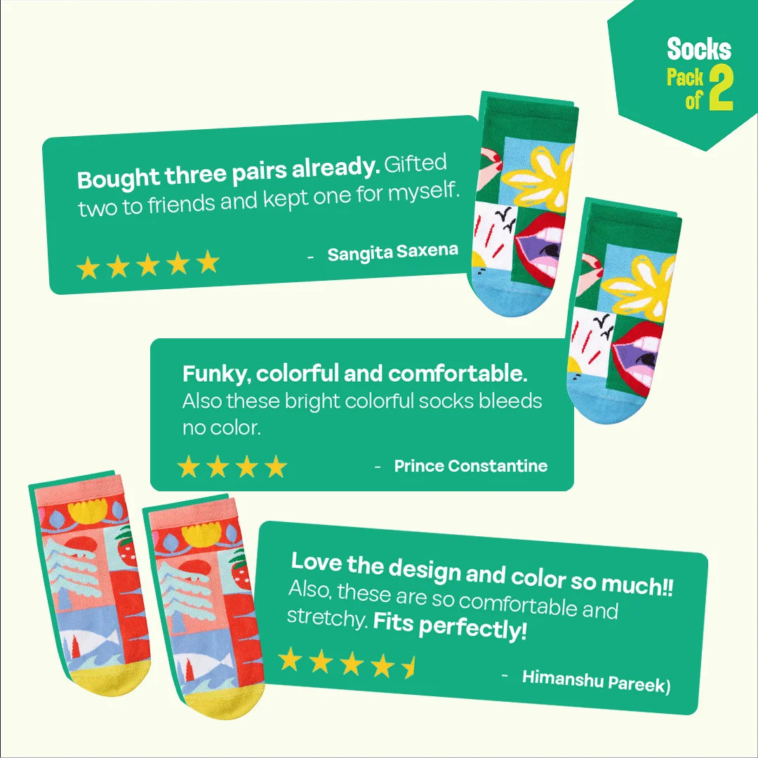 Pop Culture! Unisex Socks, 100% Bamboo, Ankle Length, Pack of 2