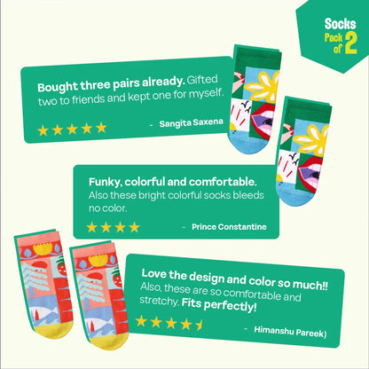Pop Culture! Unisex Socks, 100% Bamboo, Ankle Length, Pack of 2